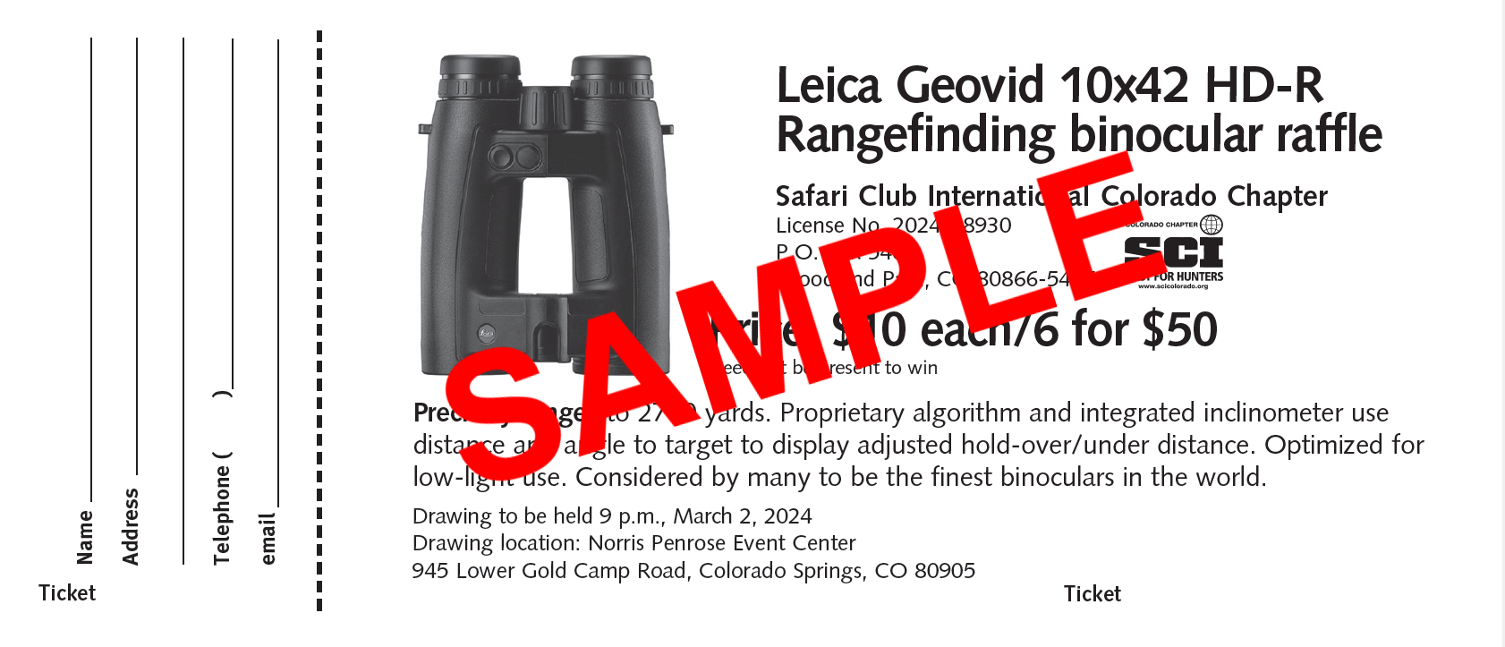 Leica Geovid HD-R Binocular Raffle - 6 Tickets
